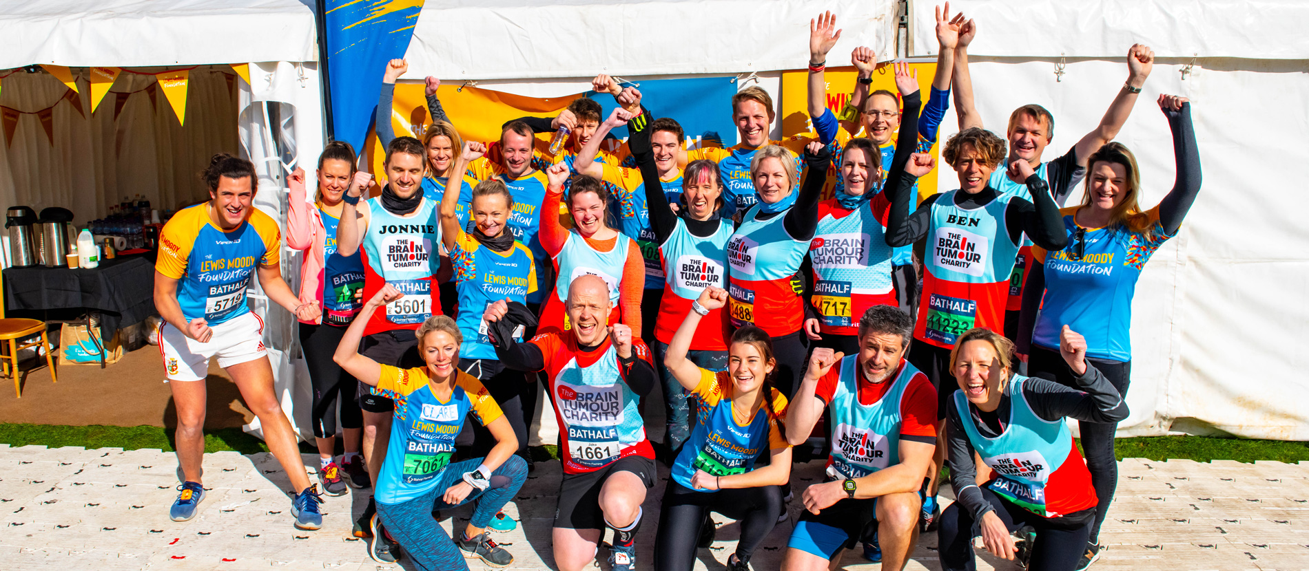 The Lewis Moody Foundation team celebrate after they beat the Bath Half Marathon 2019